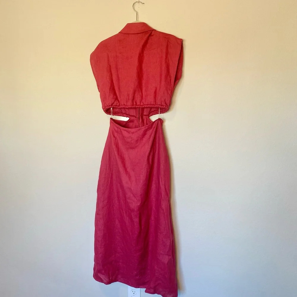 NWOT HEVRON Celine Linen Cut Out Maxi Dress - Picture 7 of 10